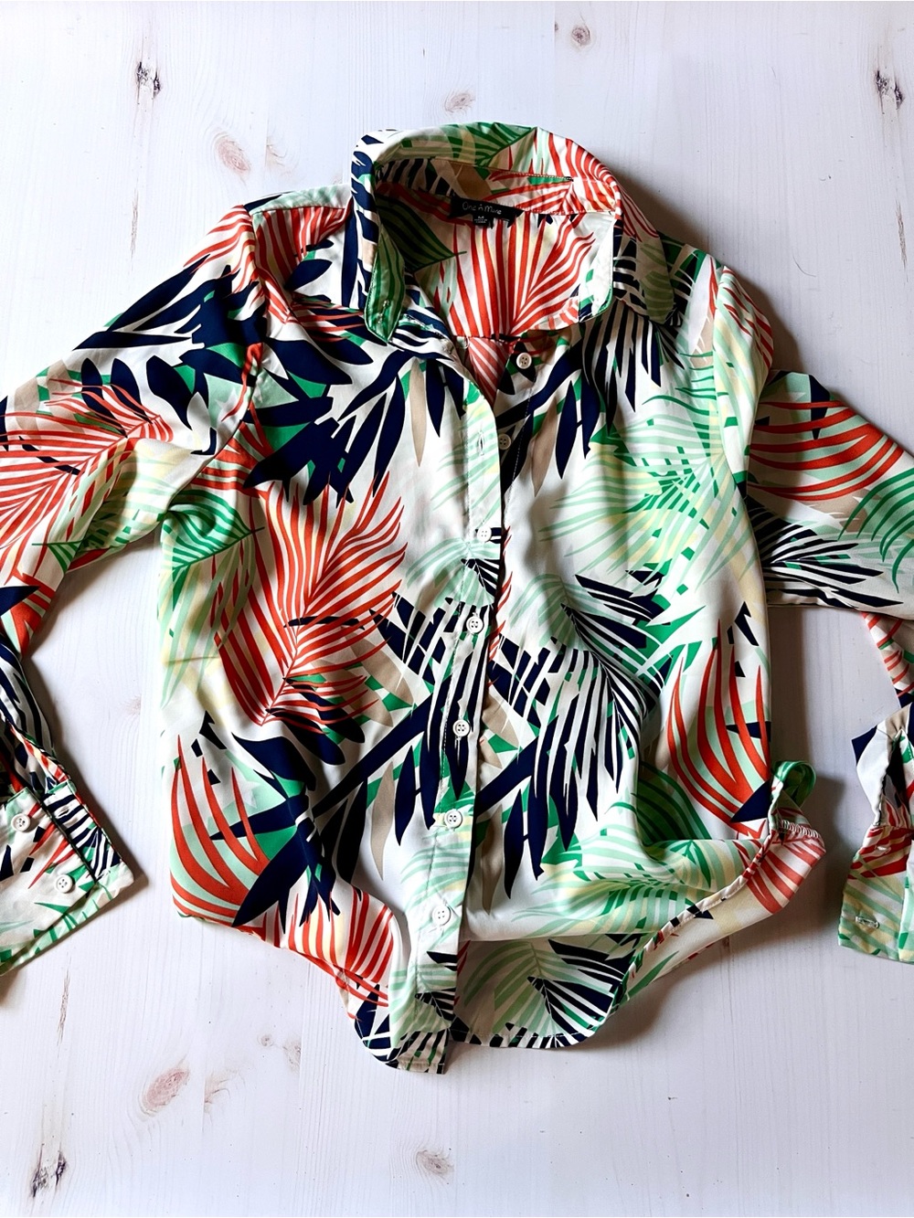 Multi Tropical Print Button-Up blouse